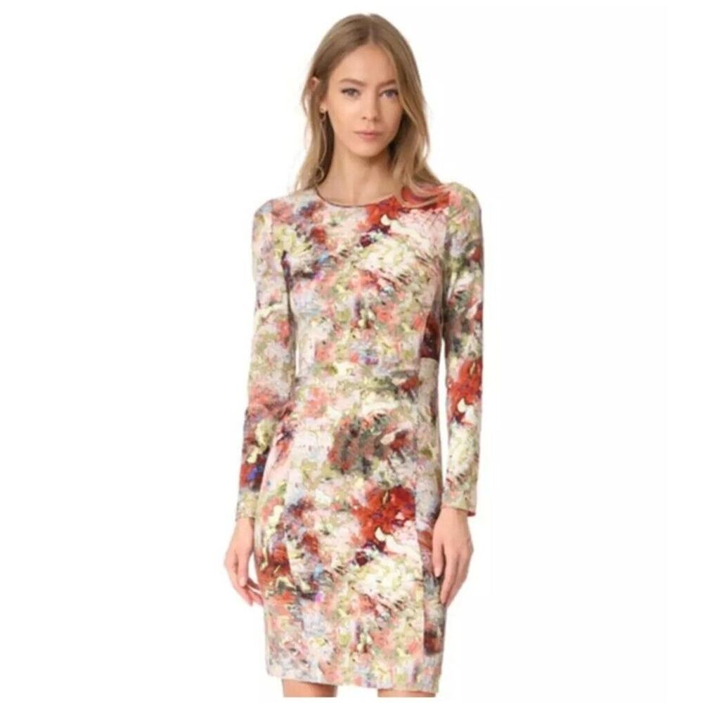Black Halo Lively Watercolor Longsleeve Sheath Dress, Coquette Modest | 4 EUC